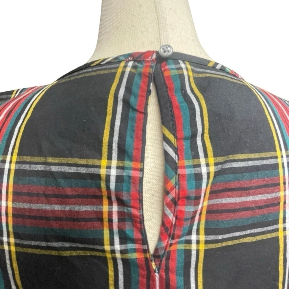J. Crew Tartan puff-sleeve top in stretch poplin Size Medium